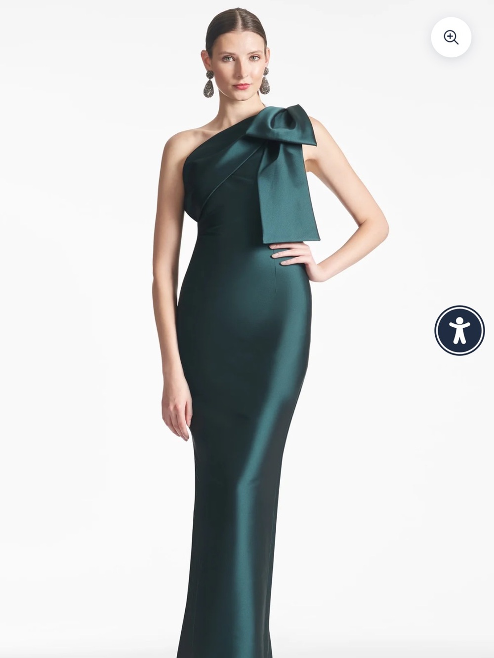 Sachin + Babi Emerald One-Shoulder Satin Gown with Sculpted Bow